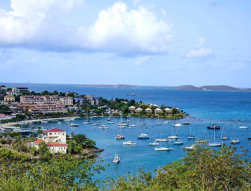 An aerial view of St. John on a sunny day