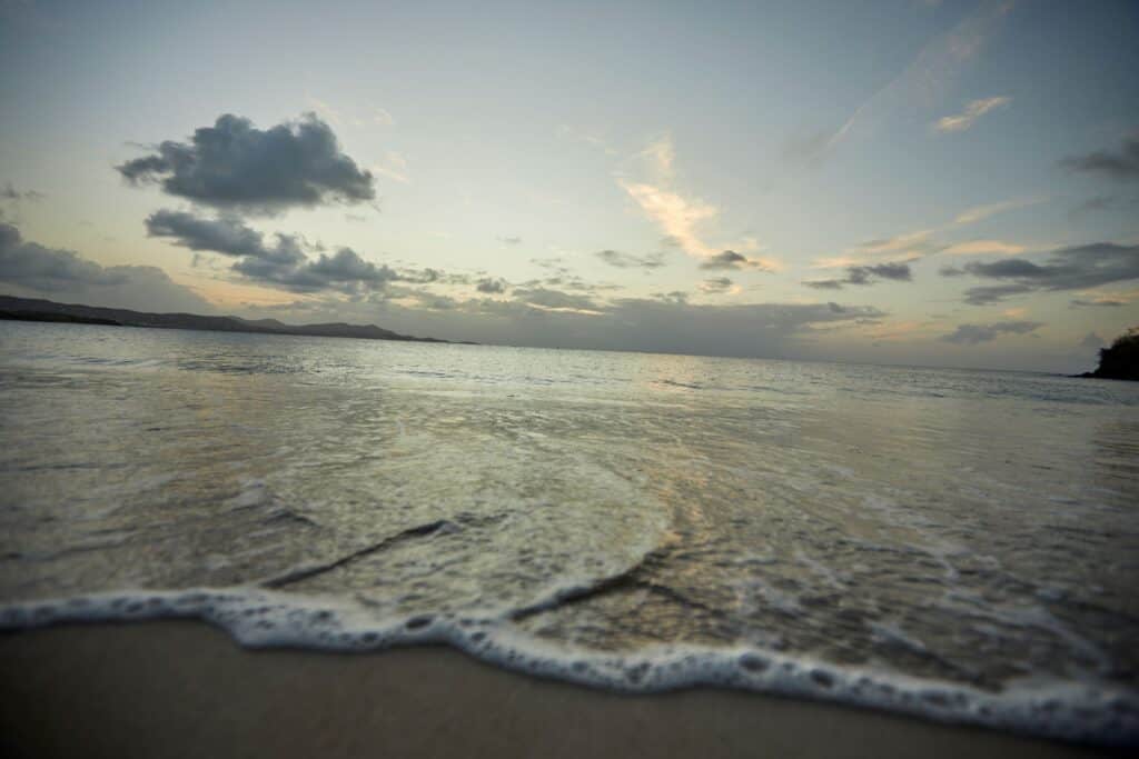 Foamy waves crash on a beach in St. Croix, U.S. Virgin Islands