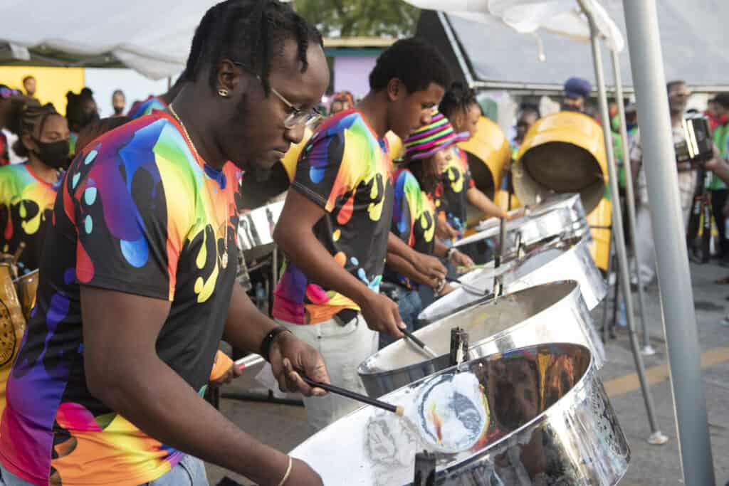 Steel pan performers play during carnival on St. Thomas, USVI