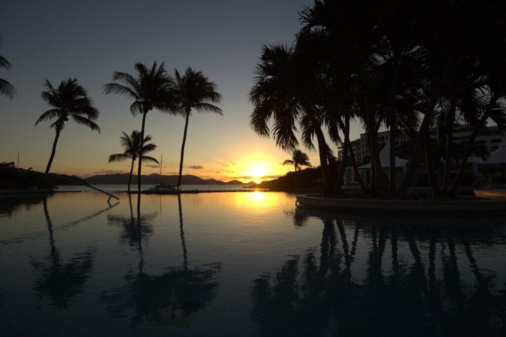 Sunset at the infinity-edge pool at The Ritz-Carlton, St. Thomas