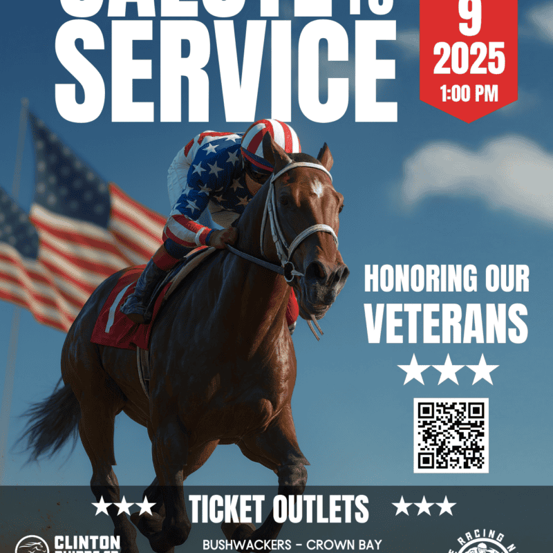 Promotional flyer for the Salute to Service event honoring veterans at 1 p.m. Nov. 9, 2025, at the Clinton Phipps Sr. Racetrack.