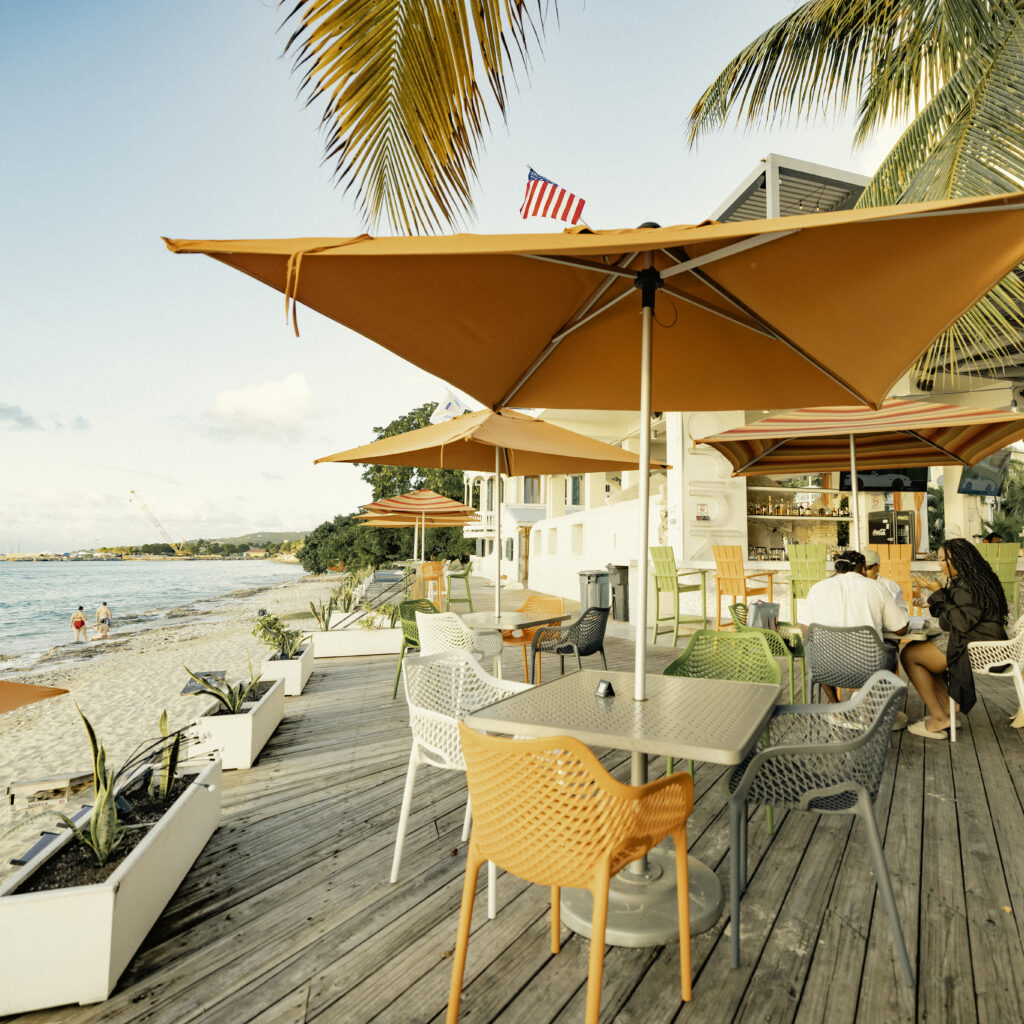 Dining with water views on the patio of The Fred on St. Croix in the USVI.