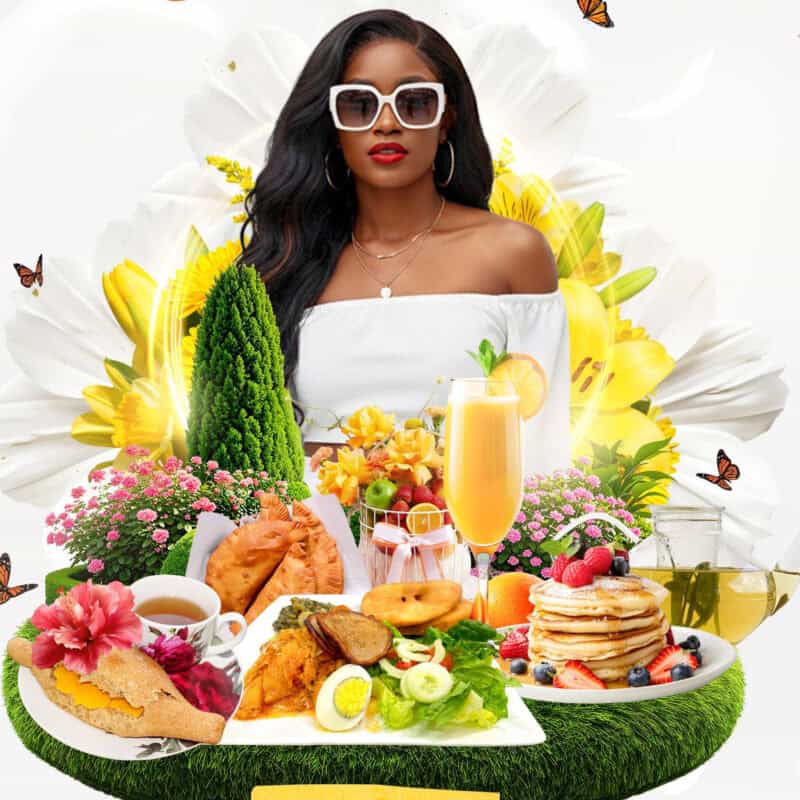 promotional flyer for Good Mawnin St. Thomas even on April 28, 2026, with a woman in white sits at a table with breakfast and brunch foods, surrounded by floral decor. Event details for 